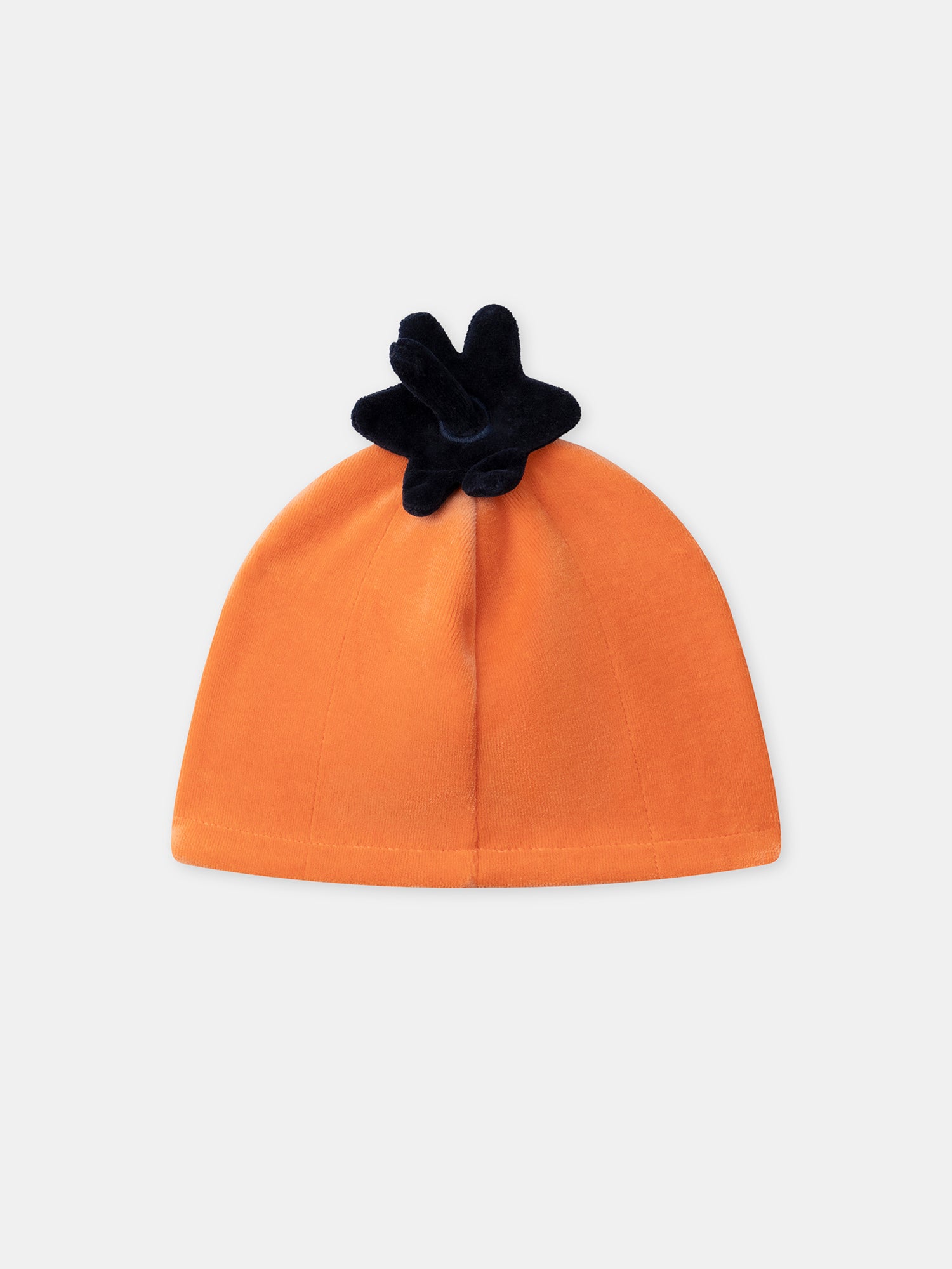 Marineblauer Velours-Schlafanzug + Kürbis-Mütze für Jungen