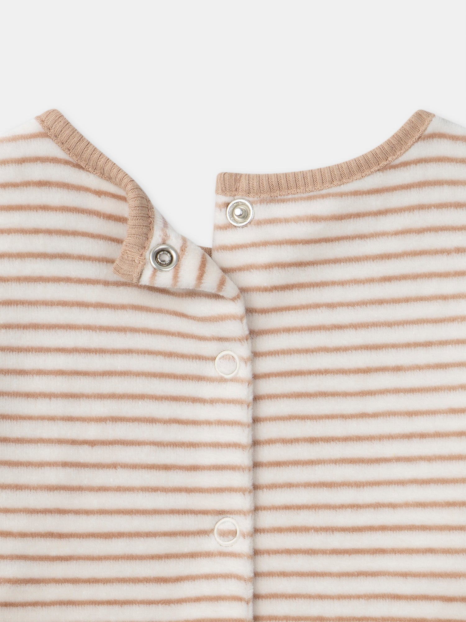 Cremefarbener Pyjama mit Streifen und Hase für Jungen