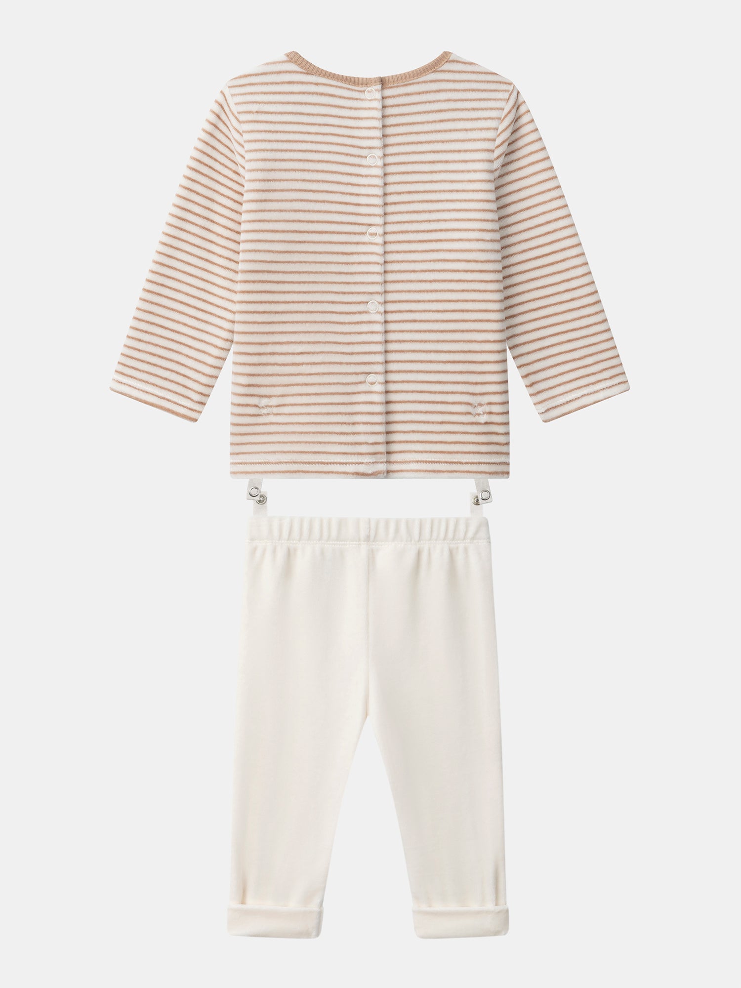 Cremefarbener Pyjama mit Streifen und Hase für Jungen