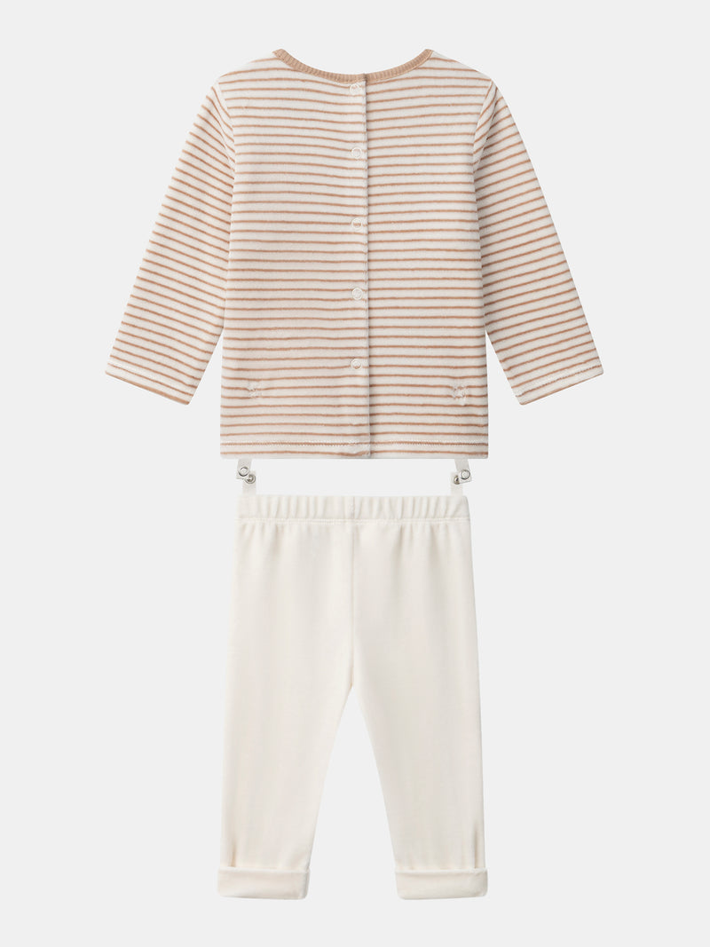 Cremefarbener Pyjama mit Streifen und Hase für Jungen
