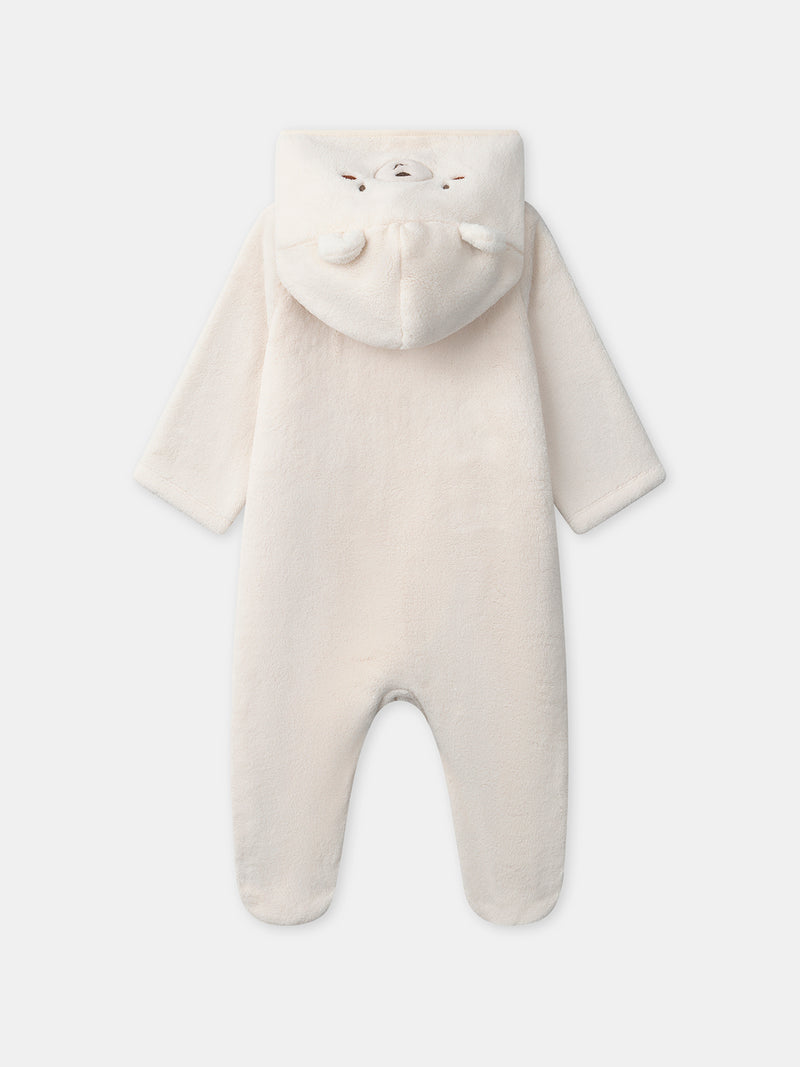 Ecru-Baby-Jungen-Haussanzug mit Bärenkapuze