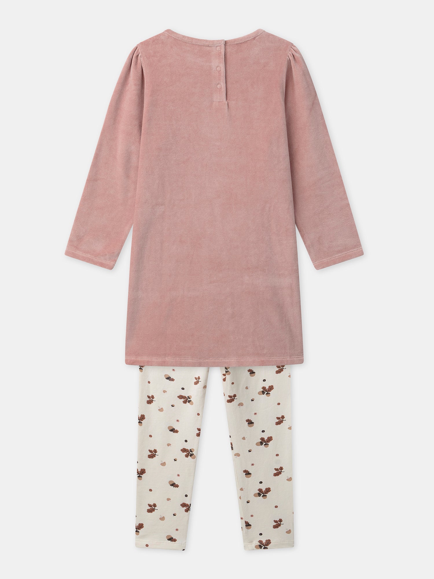 Rosa Samtschlafanzug mit Fuchs- und Quastenmuster für Mädchen