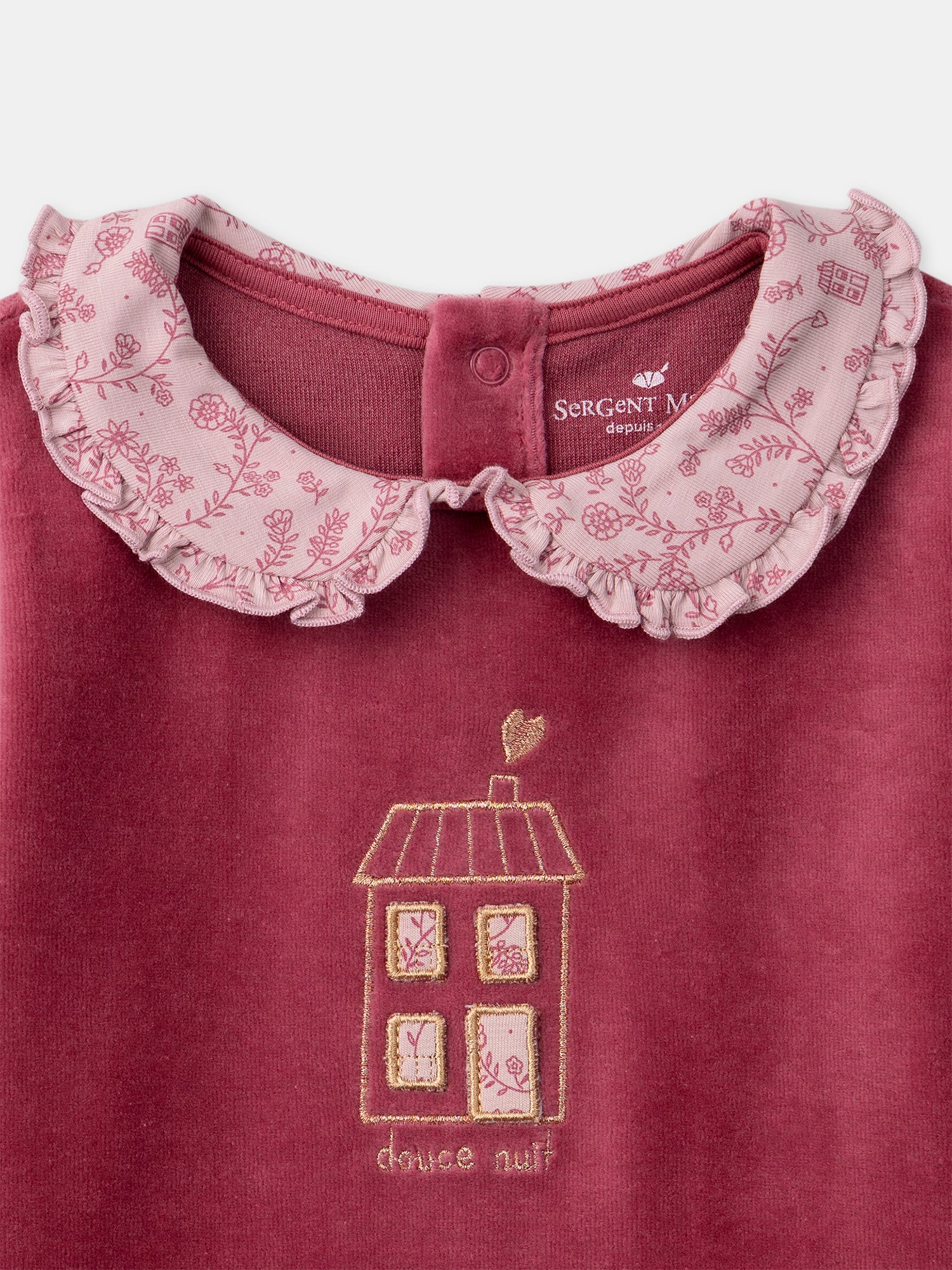 Dunkelrosa Velours-Pyjama mit floralem Druck für Mädchen