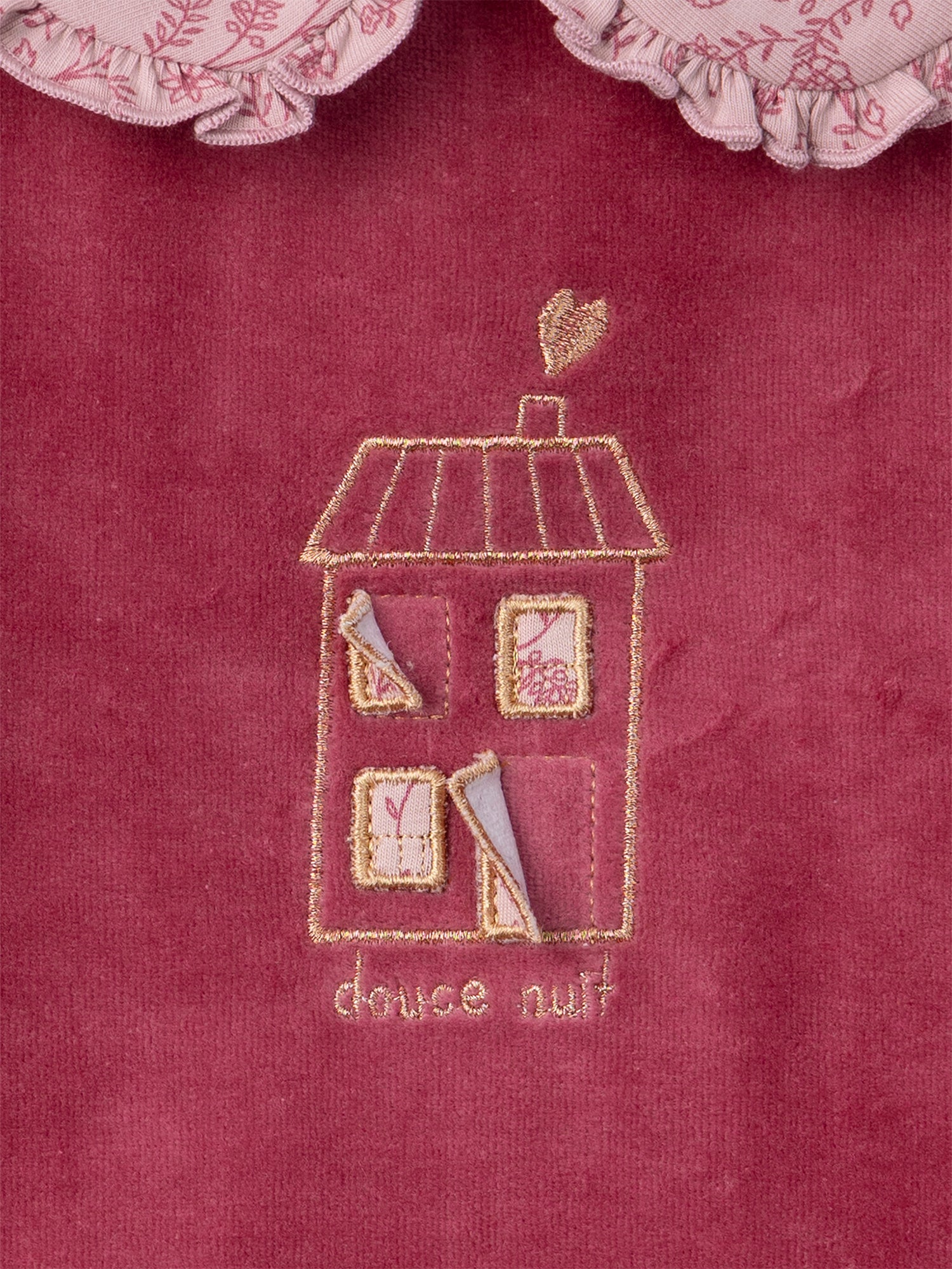 Dunkelrosa Velours-Pyjama mit floralem Druck für Mädchen