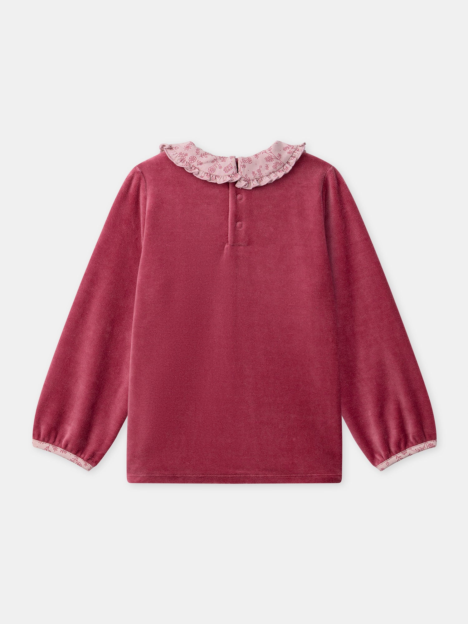 Dunkelrosa Velours-Pyjama mit floralem Druck für Mädchen