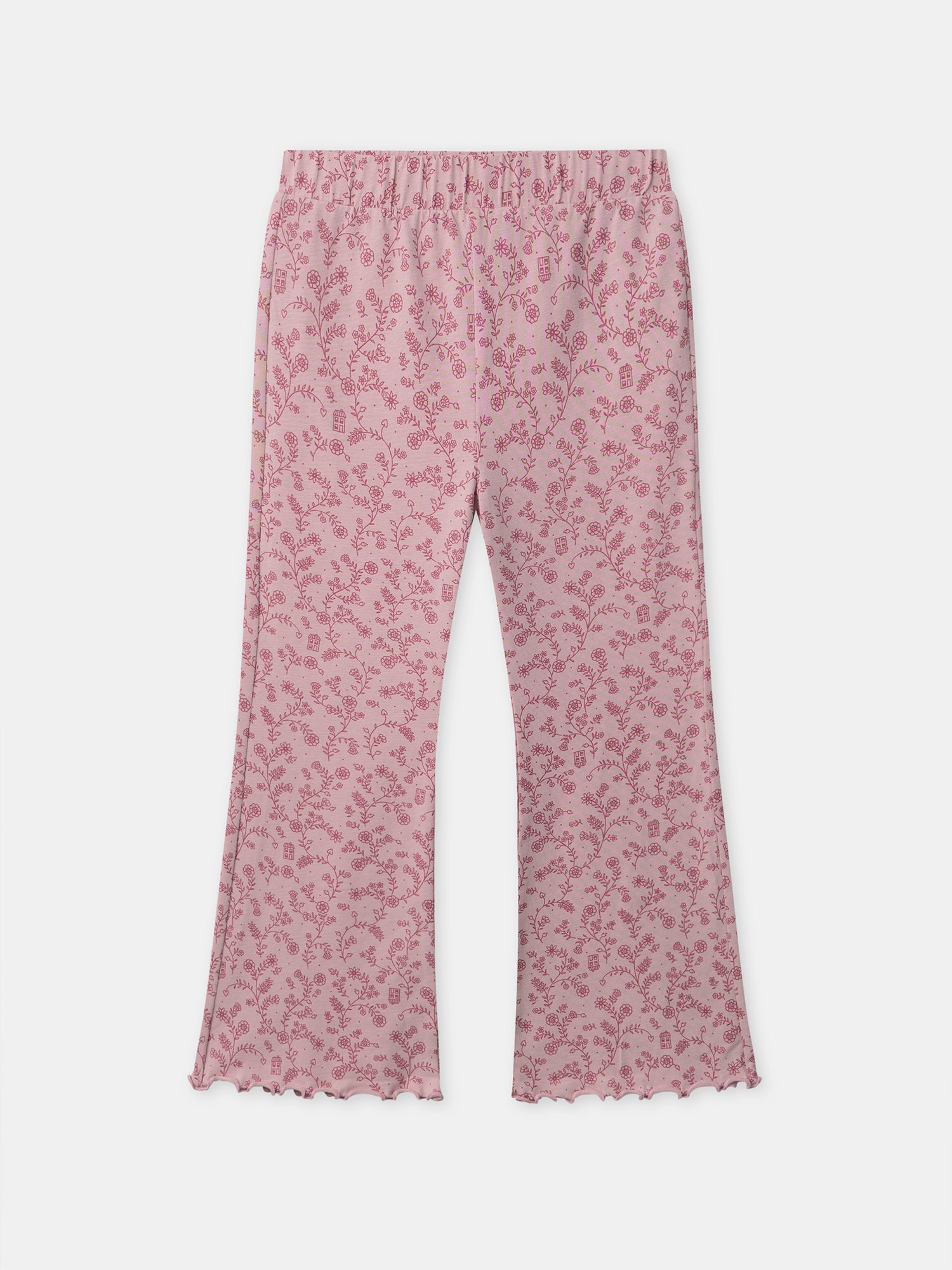 Dunkelrosa Velours-Pyjama mit floralem Druck für Mädchen