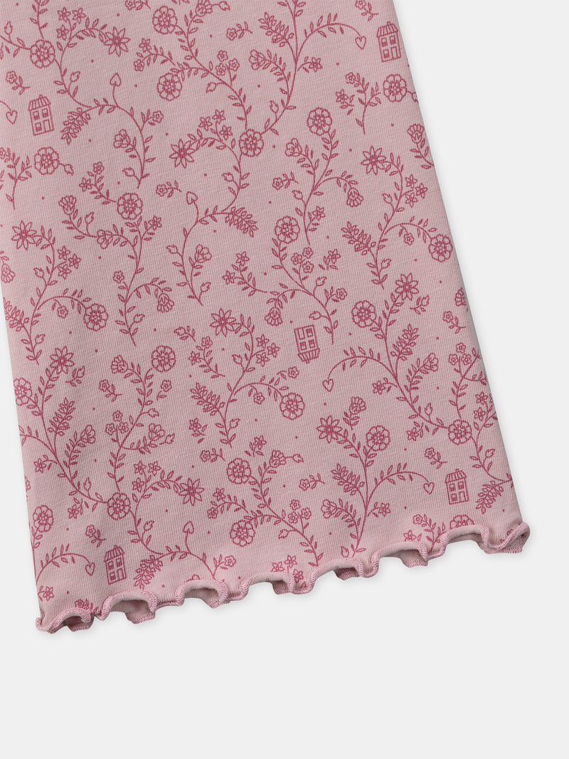 Dunkelrosa Velours-Pyjama mit floralem Druck für Mädchen