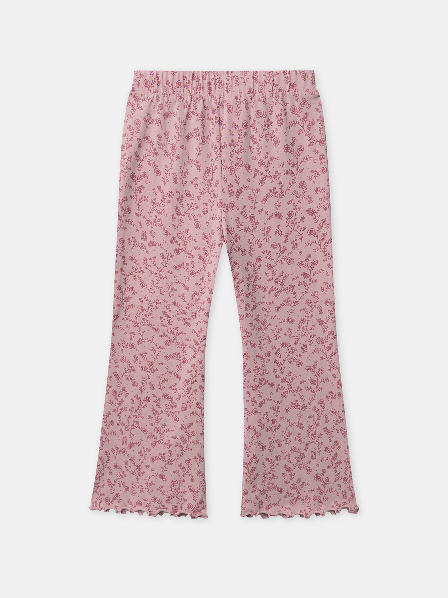 Dunkelrosa Velours-Pyjama mit floralem Druck für Mädchen