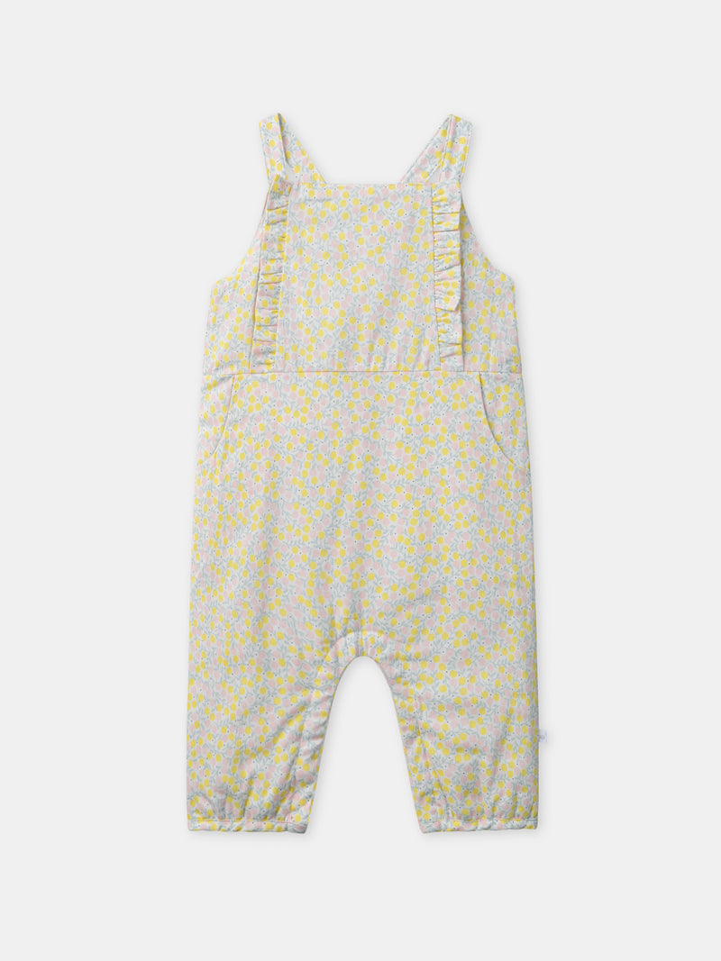 Ensemble combinaison fleuri + body écru + chaussettes à ruban Naissance Fille