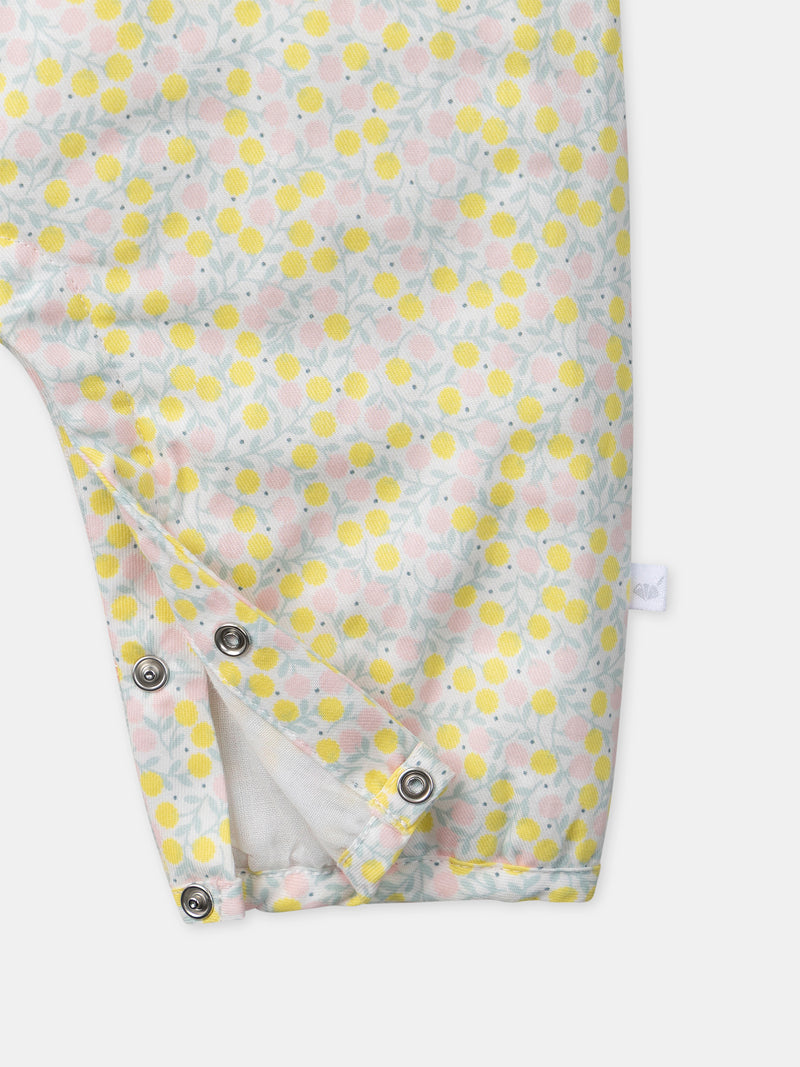 Ensemble combinaison fleuri + body écru + chaussettes à ruban Naissance Fille