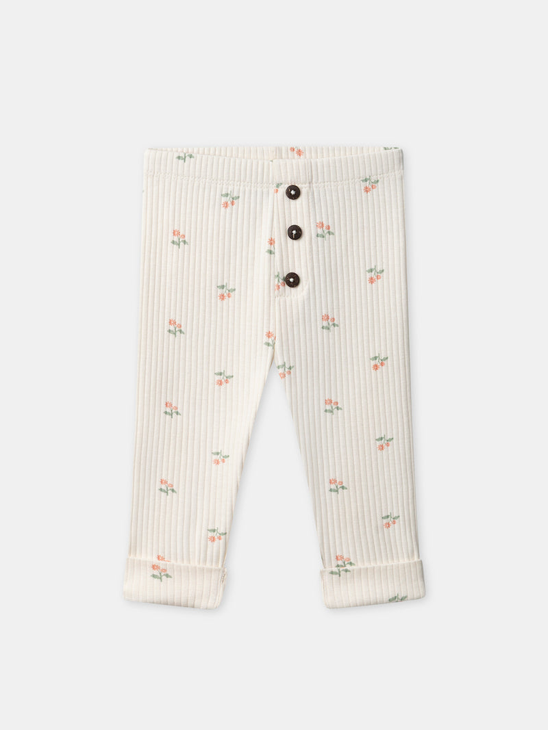 Ivory Floral Print Leggings für Mädchen