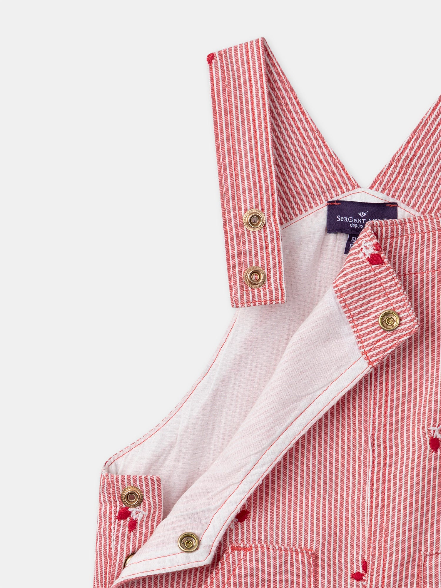 Rote gestreifte Latzhose mit Beerenstickerei für Mädchen