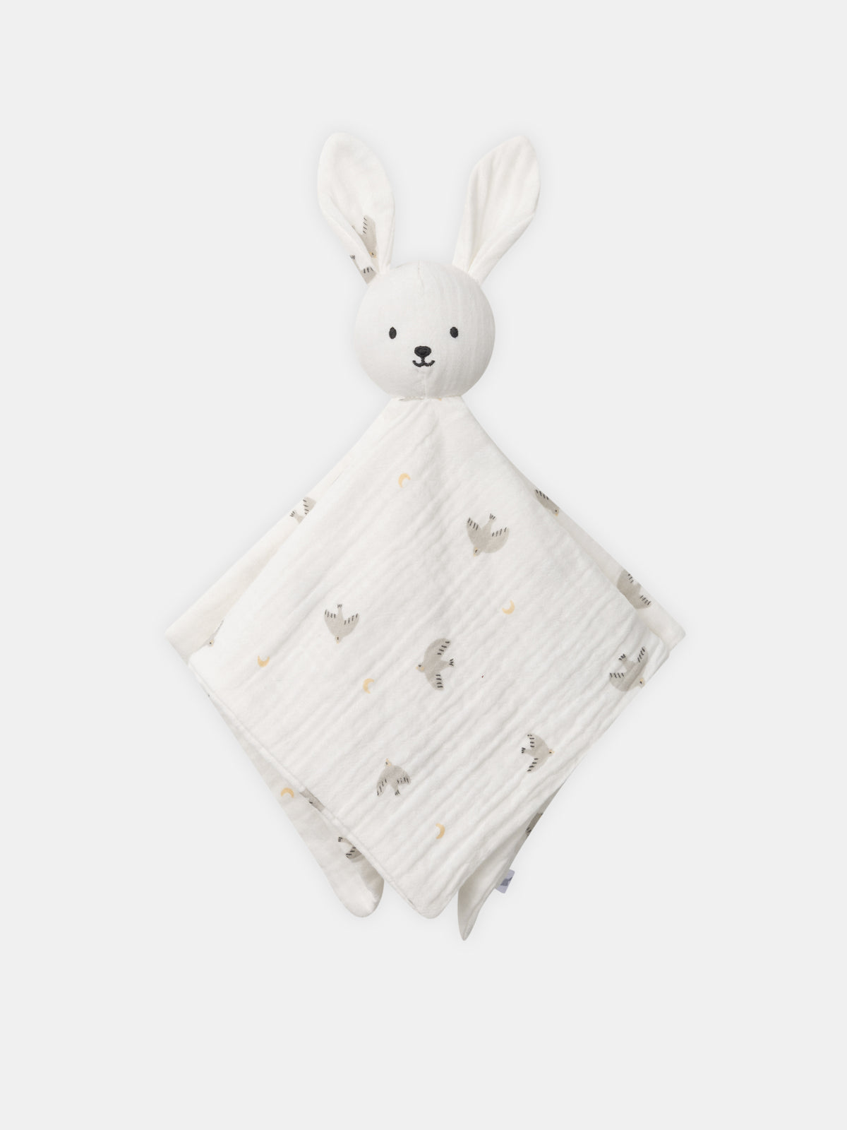 Süßes, helles Hasen-Doudou mit Vogel-Motiv für Neugeborene
