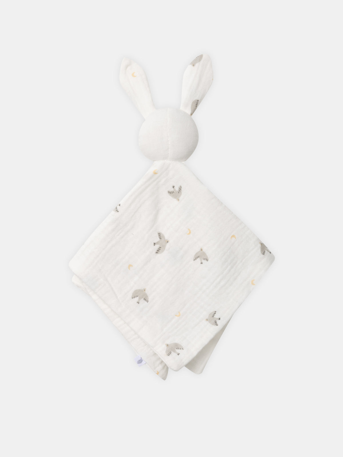 Süßes, helles Hasen-Doudou mit Vogel-Motiv für Neugeborene