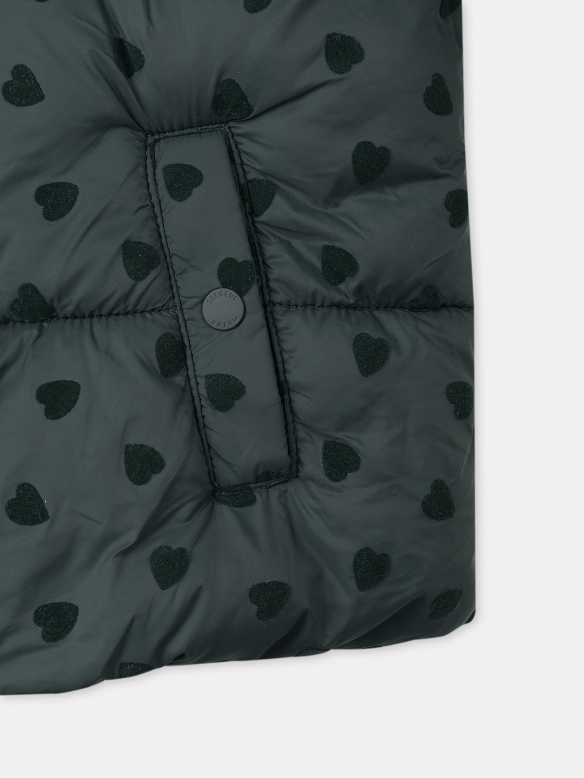 Dunkelgrüne Daunenjacke mit Herzdruck für Baby Mädchen