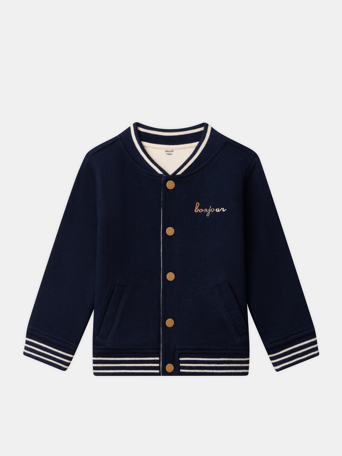 Reversibler Teddy in Marineblau oder Elfenbein mit Hundemuster für Baby Jungen