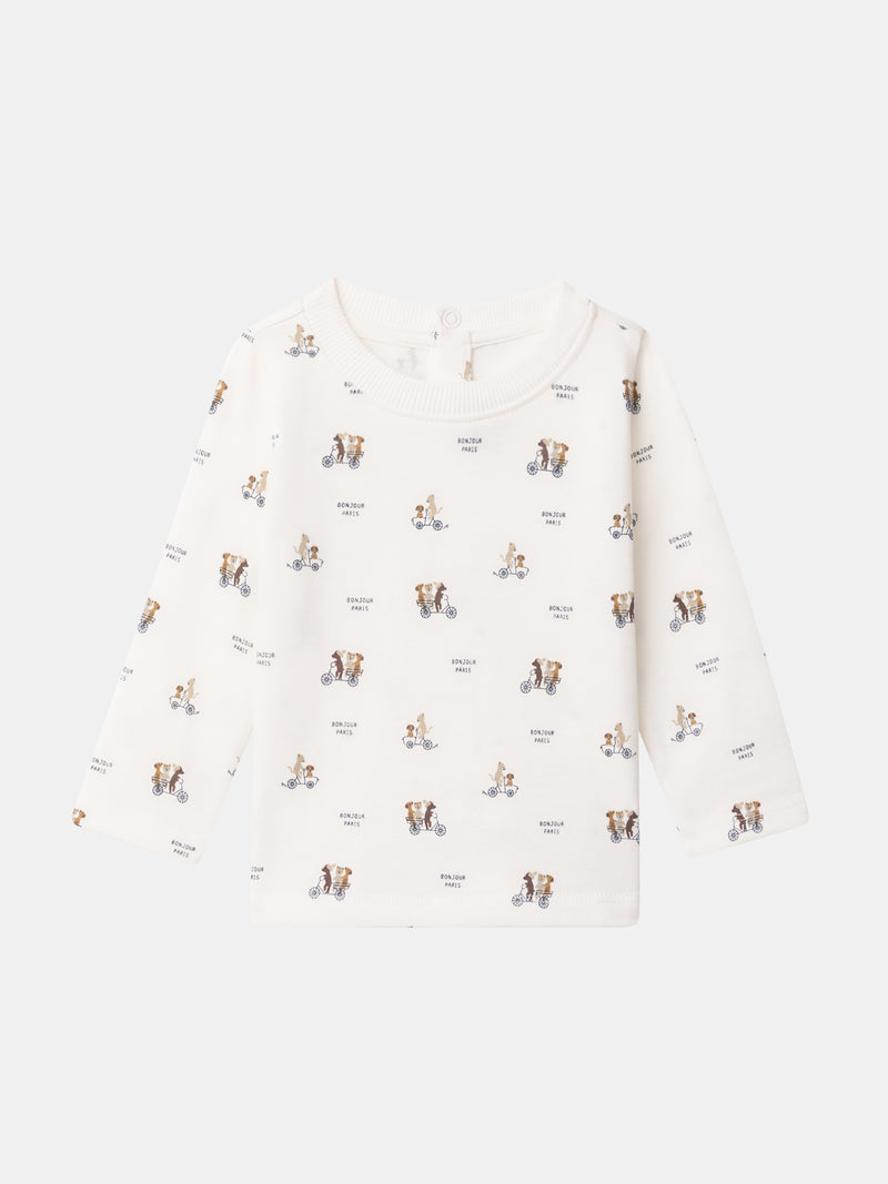 Ecru-T-Shirt mit Tierdruck und langen Ärmeln für Babys Jungen