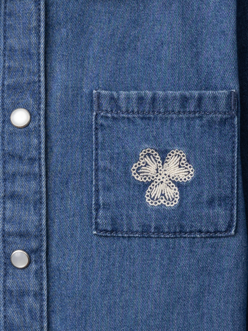 Denim-Bluse mit Klee-Stickerei für Mädchen