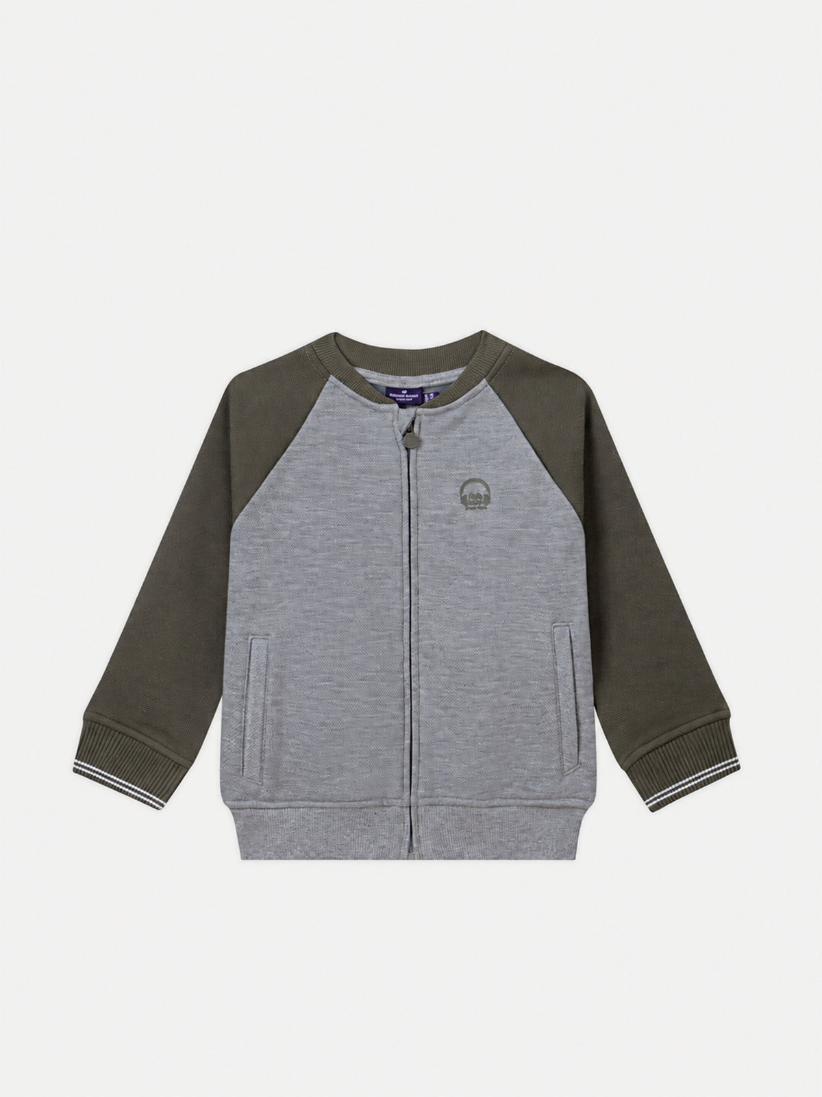 Grau und khakifarbenes Jungen-Sweatshirt mit Reißverschluss