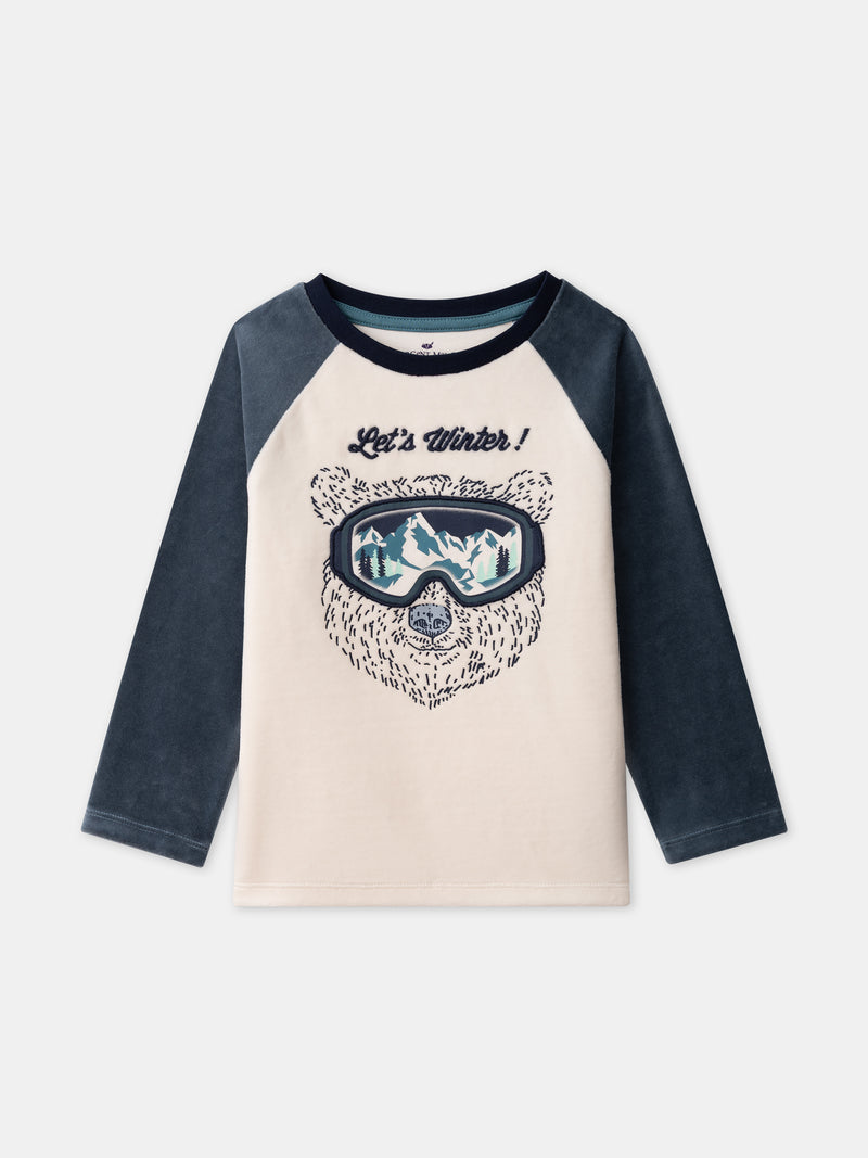 Pyjama écru et bleu marine ours Garçon