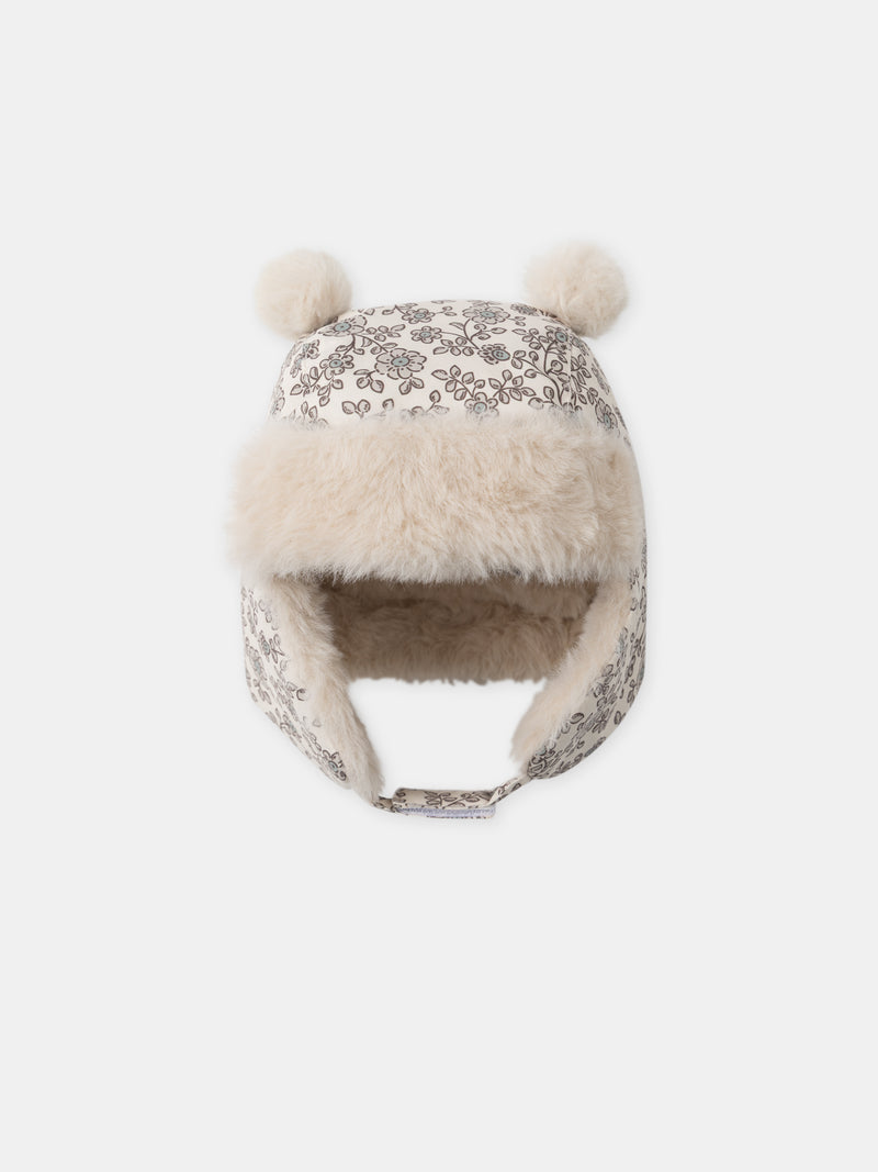 Blumenmuster-Pompom-Mütze-Baby-Mädchen