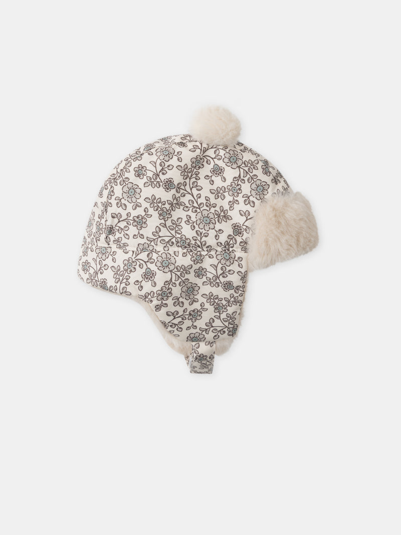 Blumenmuster-Pompom-Mütze-Baby-Mädchen