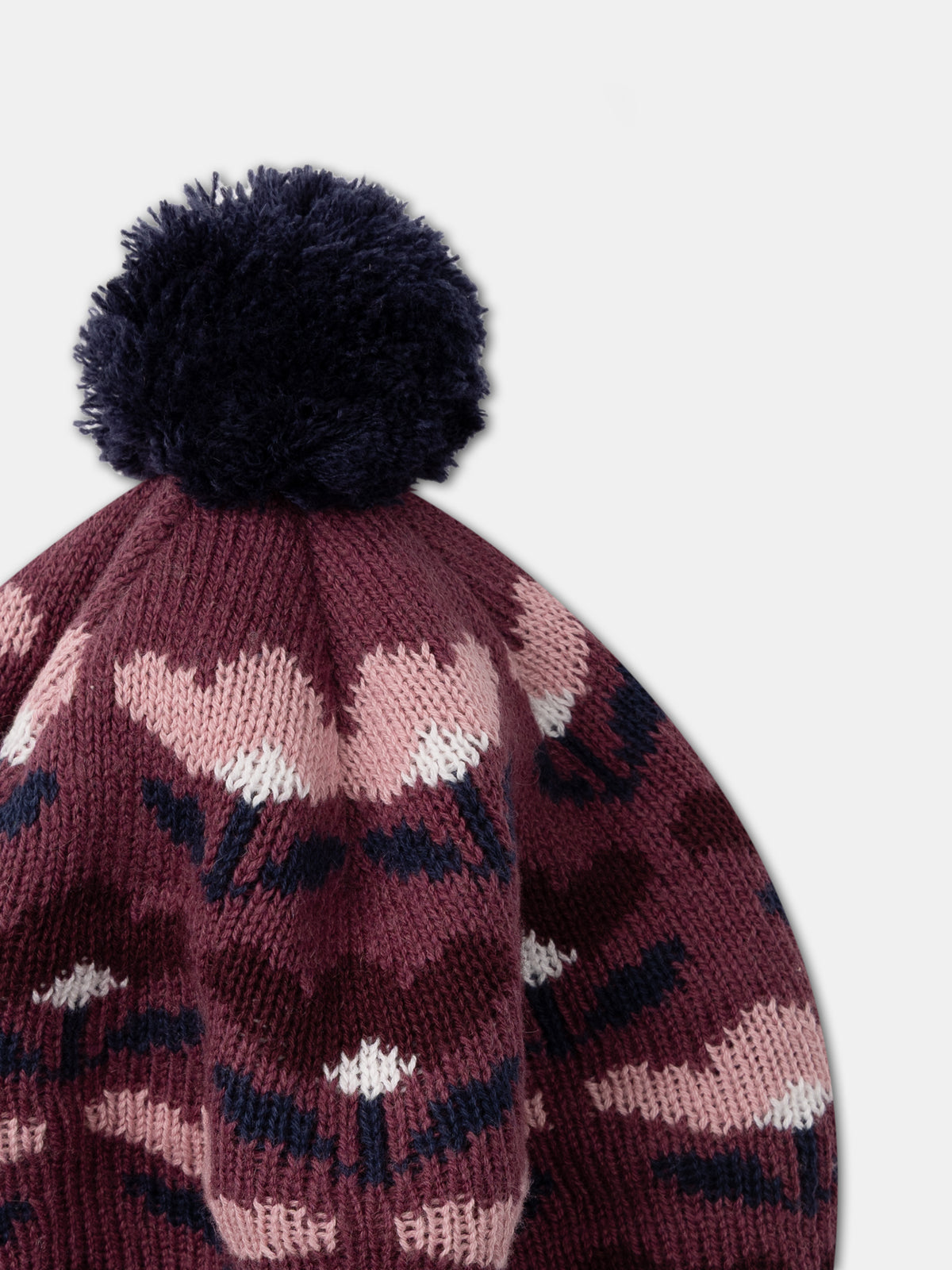 Béret jacquard floral à pompon Fille