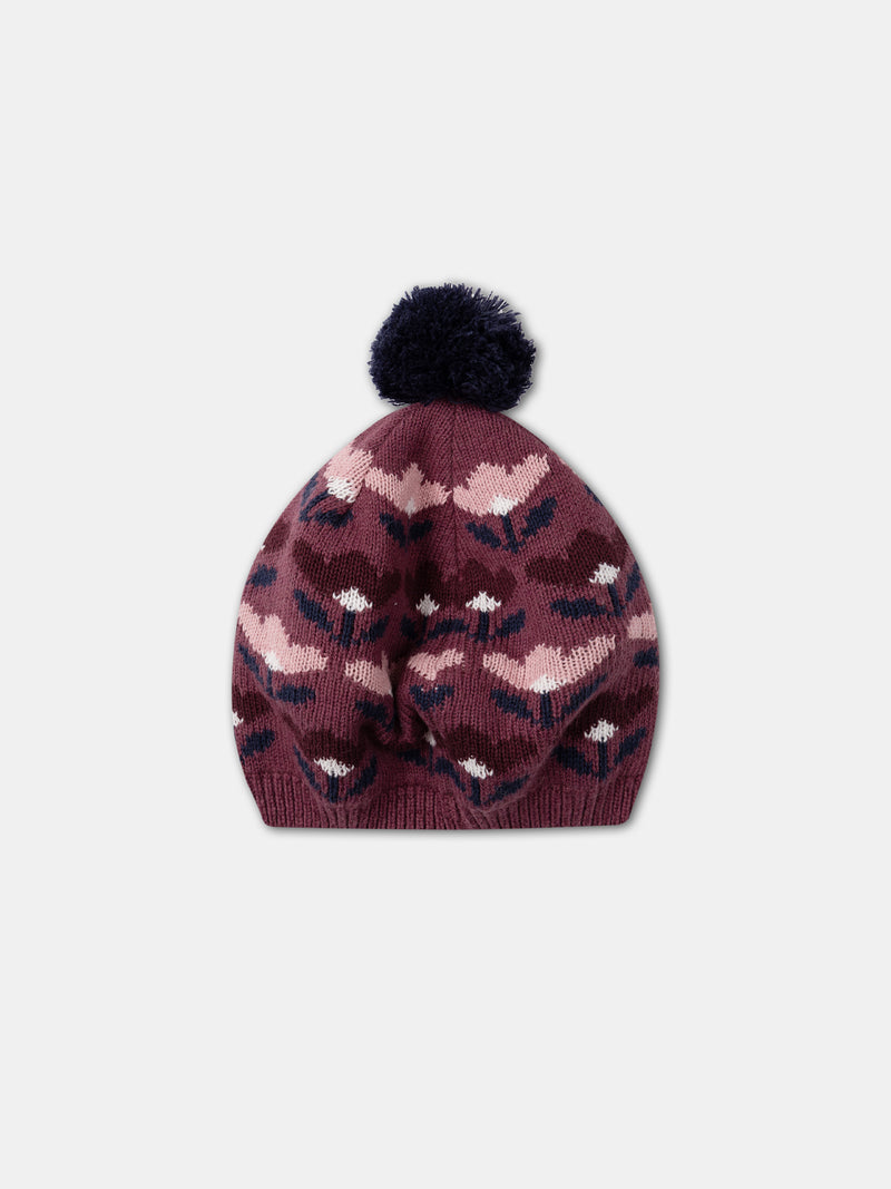 Blumenjacquard-Beret für Mädchen