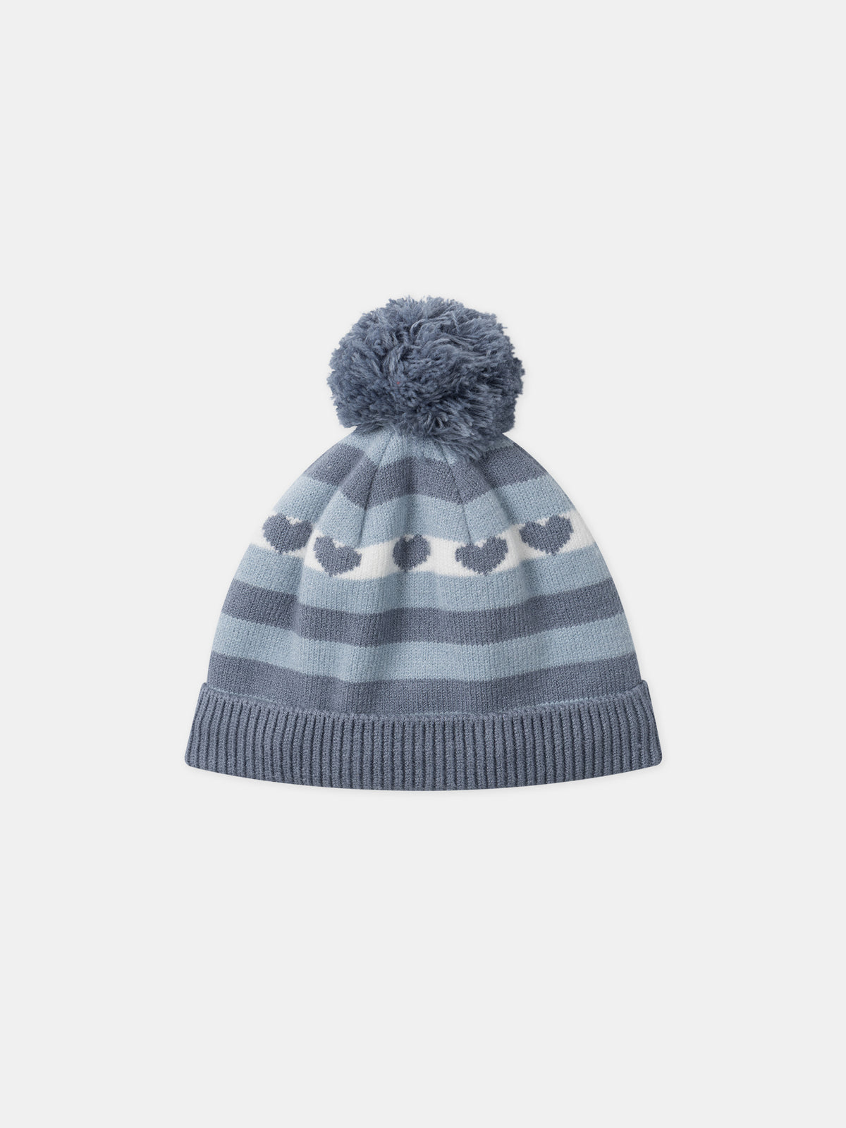 Blau-gestreifter-Hut-mit-Pompom-Für-Mädchen