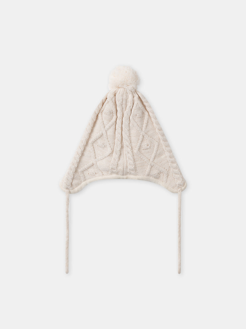 Beige-Mütze-mit-Kunstpelz-Pompom-für-Mädchen