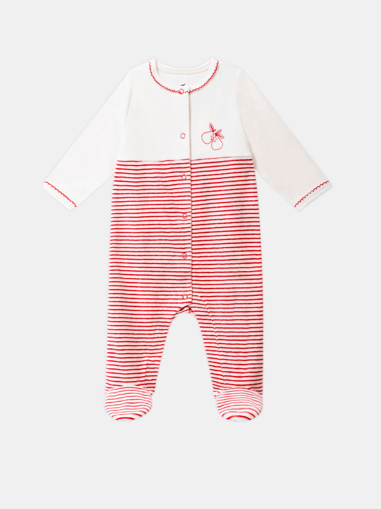 Samt-Pyjama-vanille-mit-Birnen-Stickerei-Baby-Mädchen