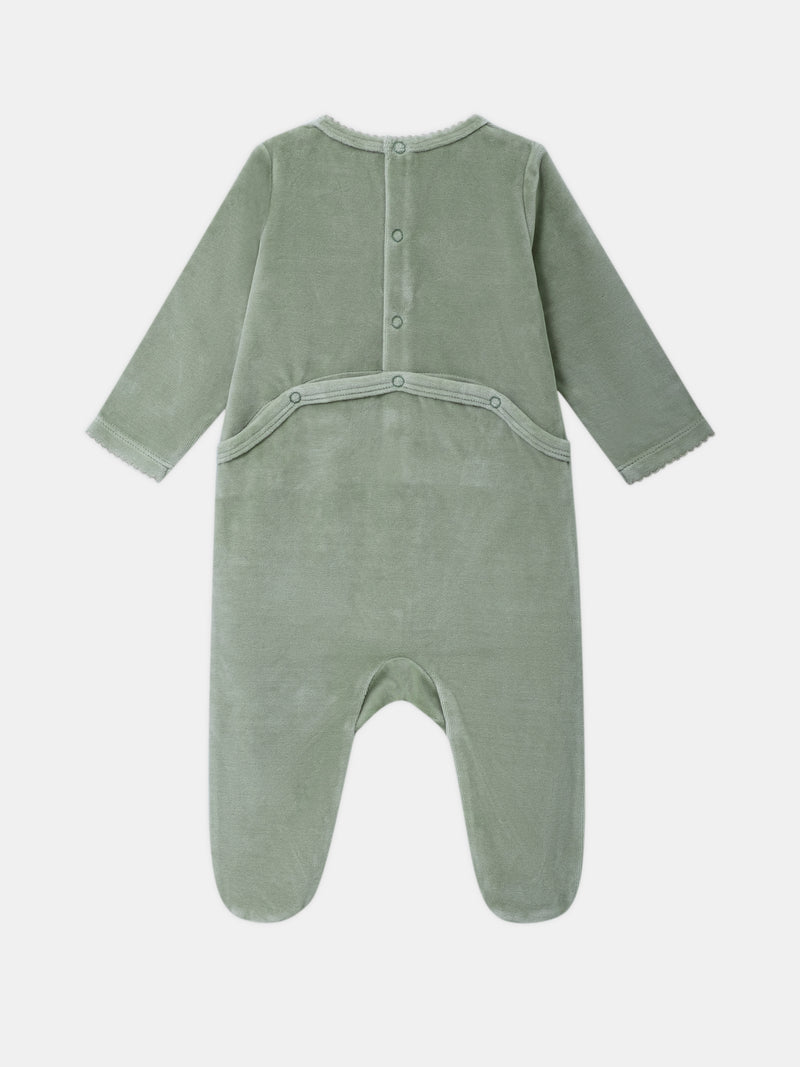 Fleece-Einteiler-in-Salbeigrün-mit-Maus-und-Früchte-Stickerei-Baby-Mädchen