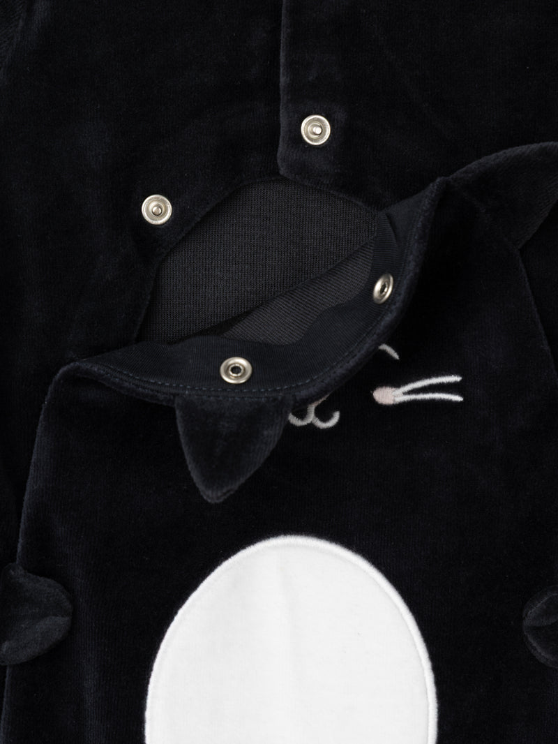 Grenouillère noir chat en velours + bonnet Bébé Fille
