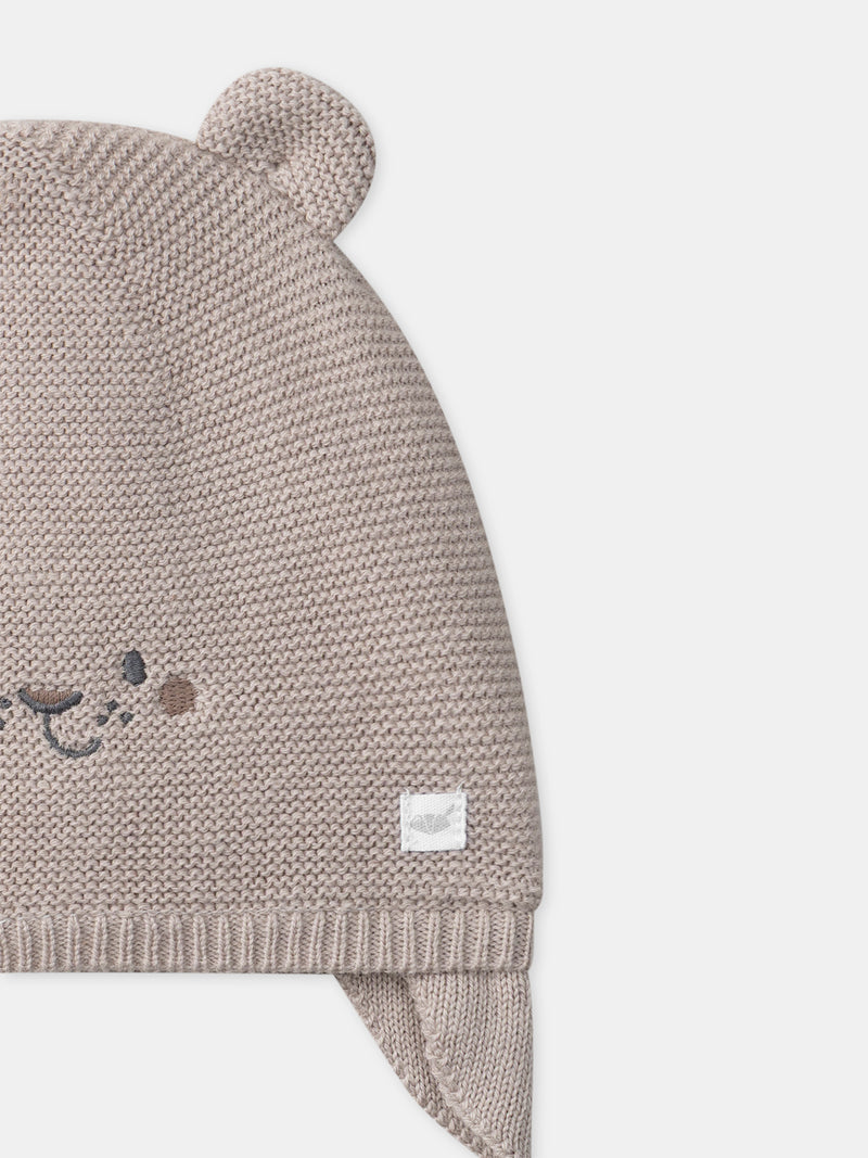 Grau gestrickte Mütze mit Tiergesicht für Jungen