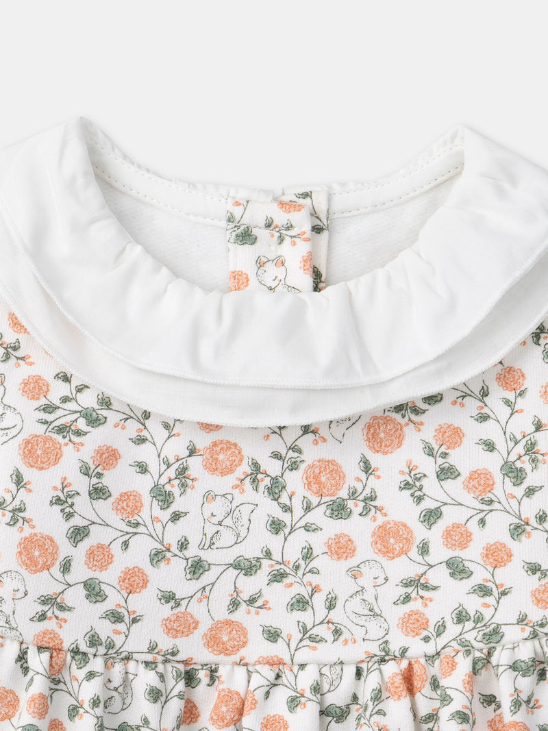 Set Kleid mit Blumenmuster + Weste + Strumpfhose für Mädchen