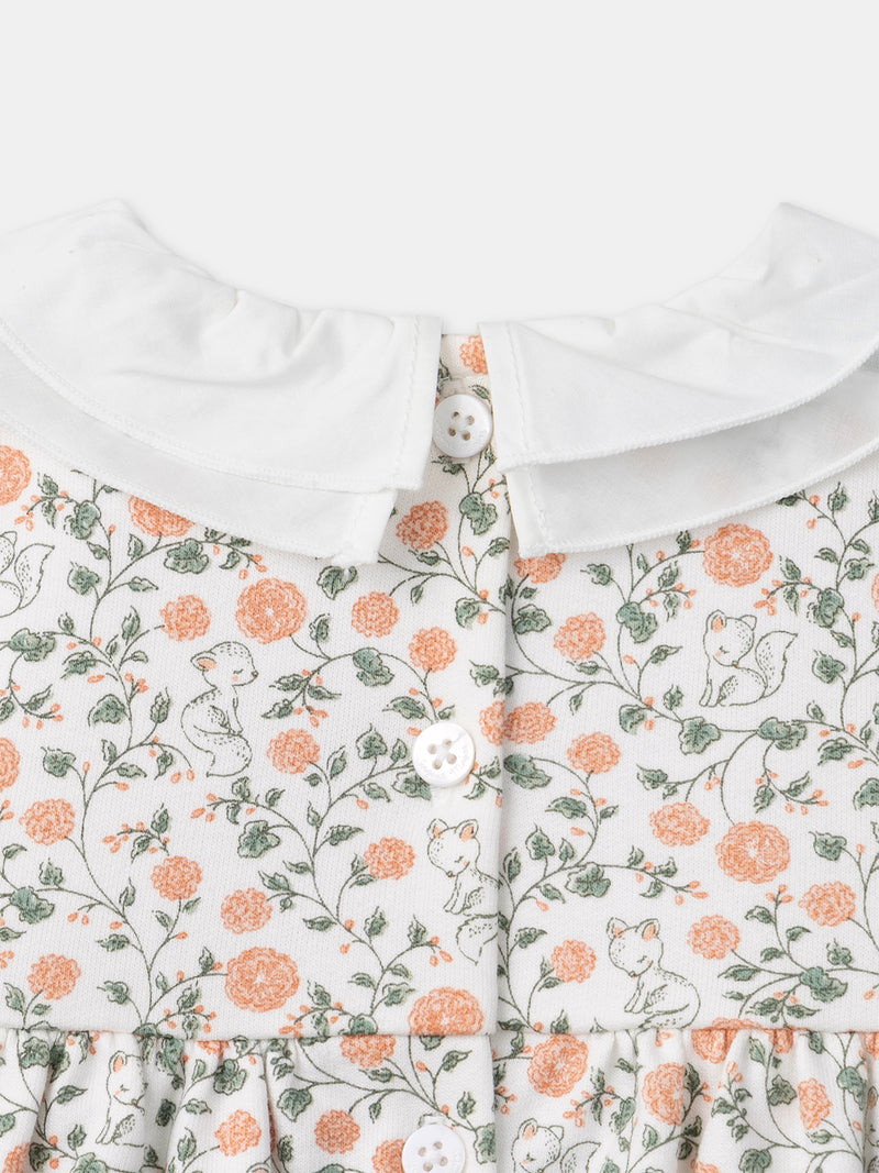 Set Kleid mit Blumenmuster + Weste + Strumpfhose für Mädchen