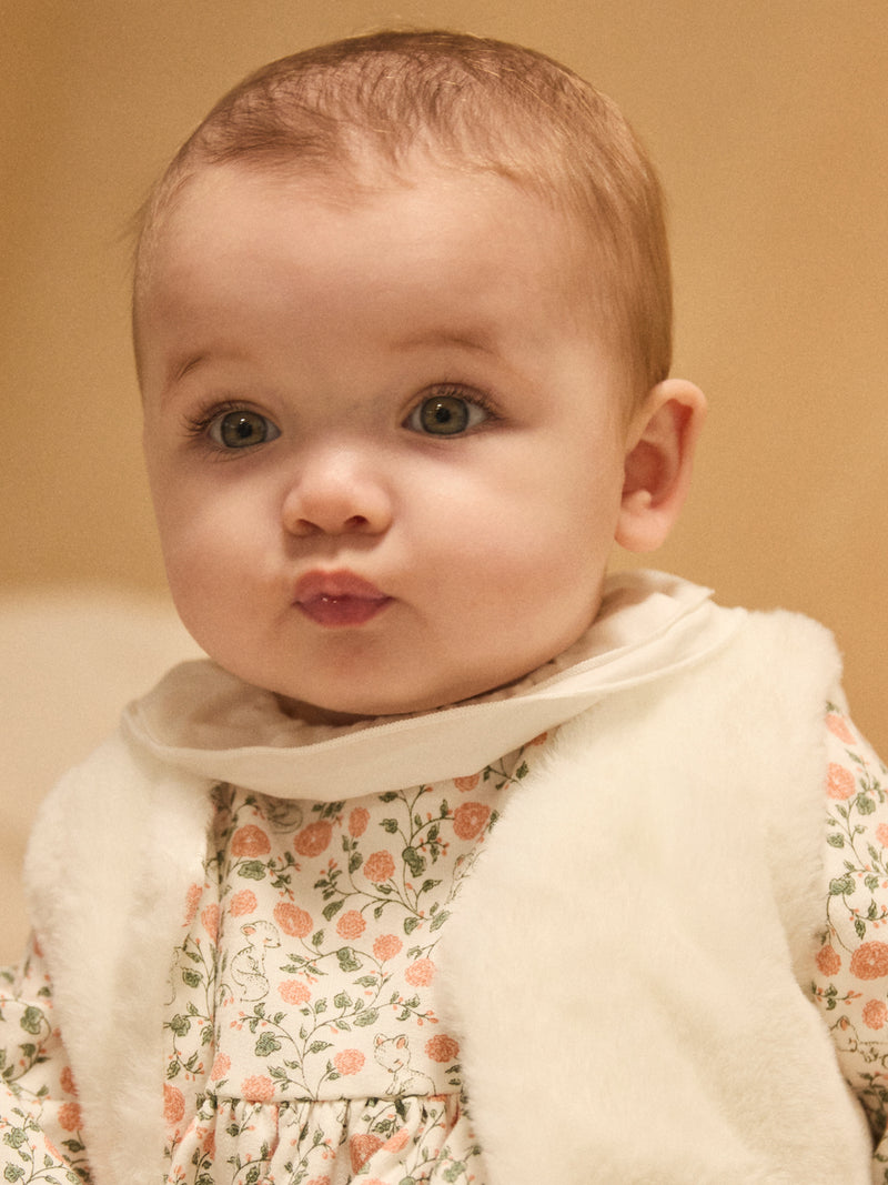 Set Kleid mit Blumenmuster + Weste + Strumpfhose für Mädchen