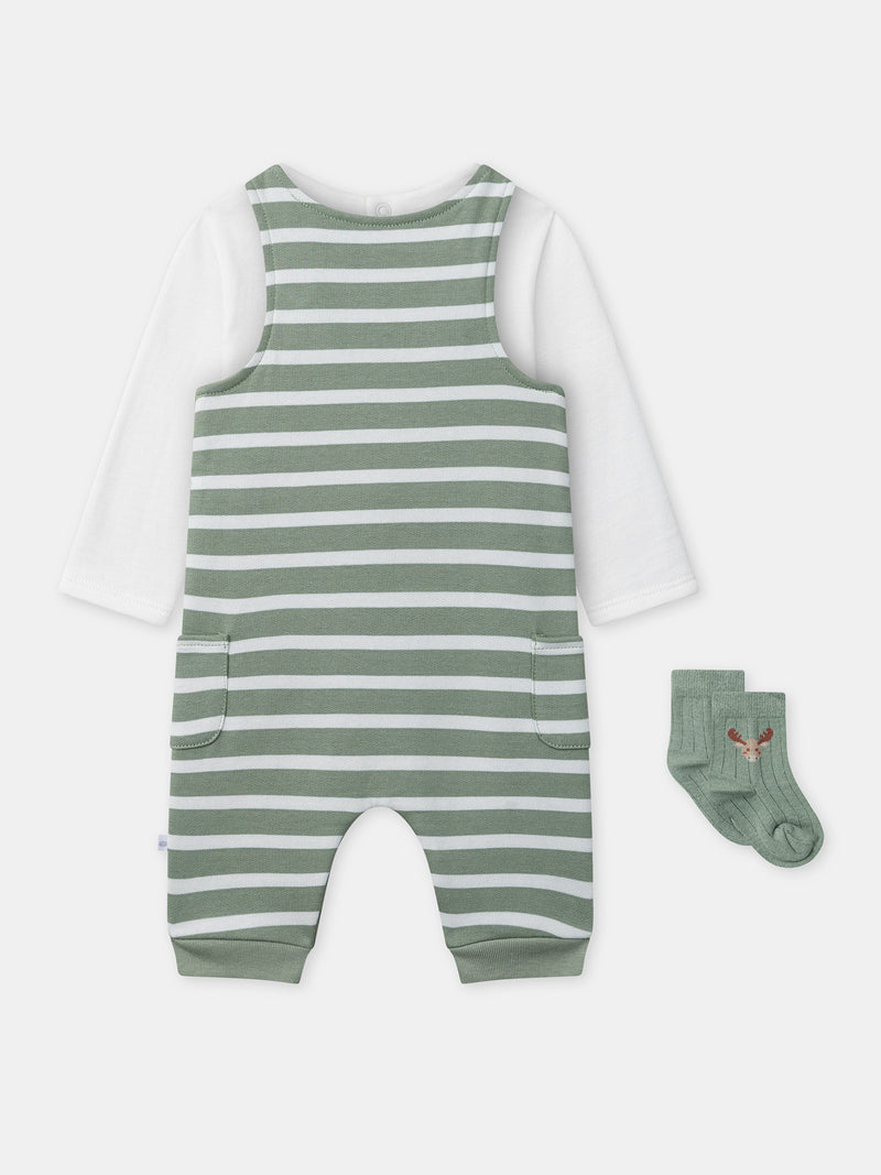 Grünes gestreiftes Set + Body + Socken für Neugeborene Jungen