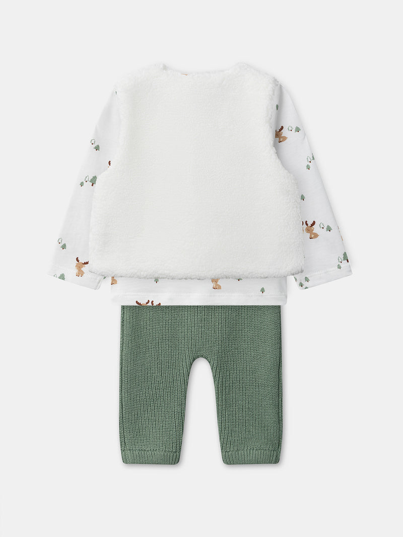 Set mit T-Shirt mit Hirschdruck + Weste + Hose für Neugeborene Jungen