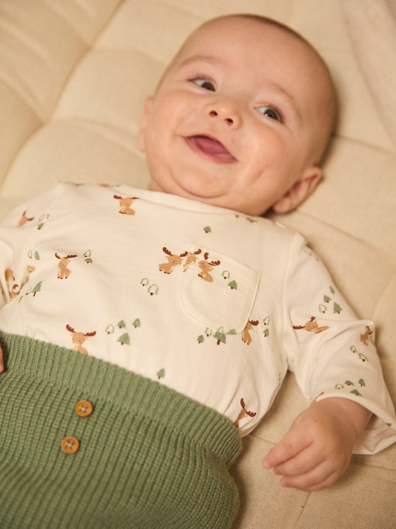 Set mit T-Shirt mit Hirschdruck + Weste + Hose für Neugeborene Jungen