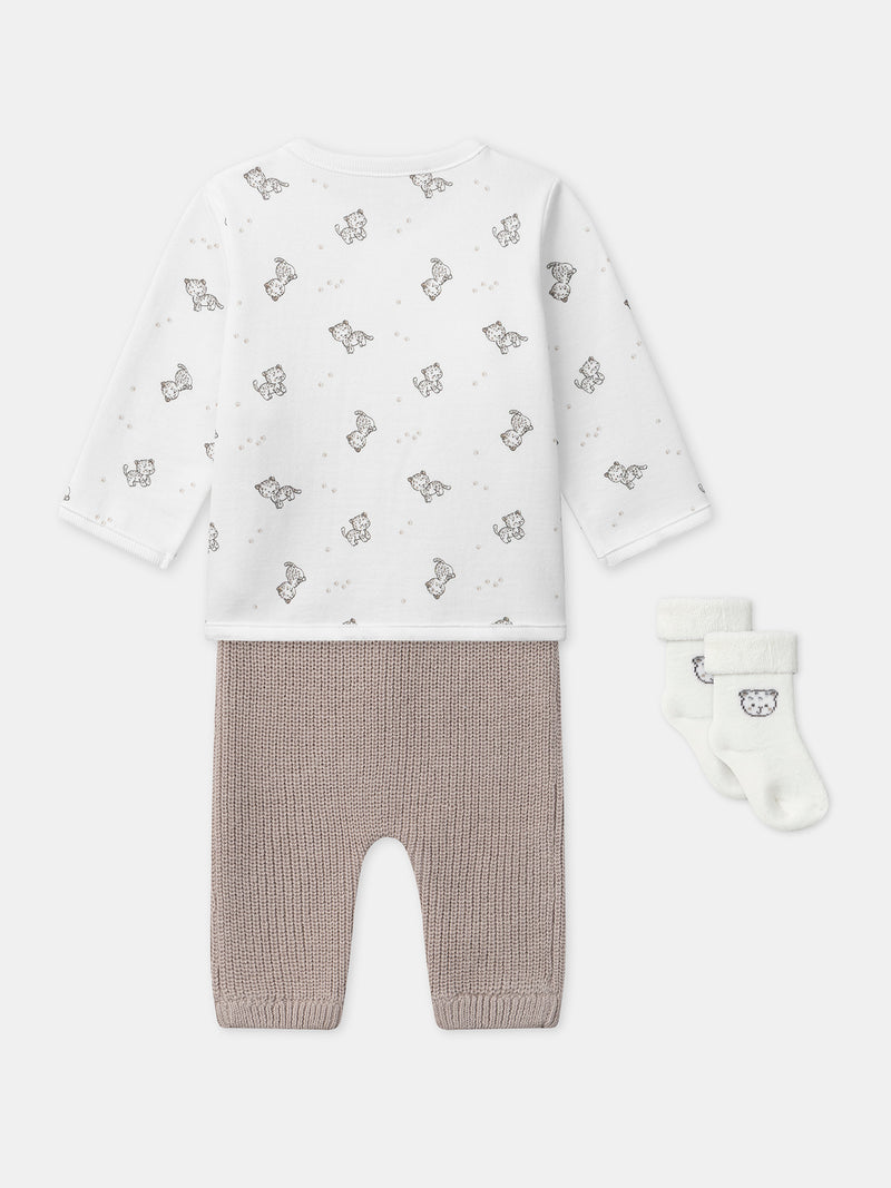 Bandeau-Set mit Leopardenmuster + Hose + Socken für Neugeborene Unisex