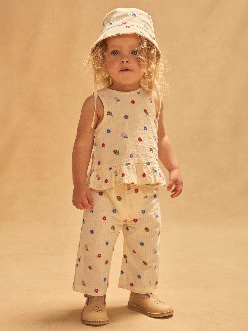 Pantalon écru à broderies fleurs Bébé Fille