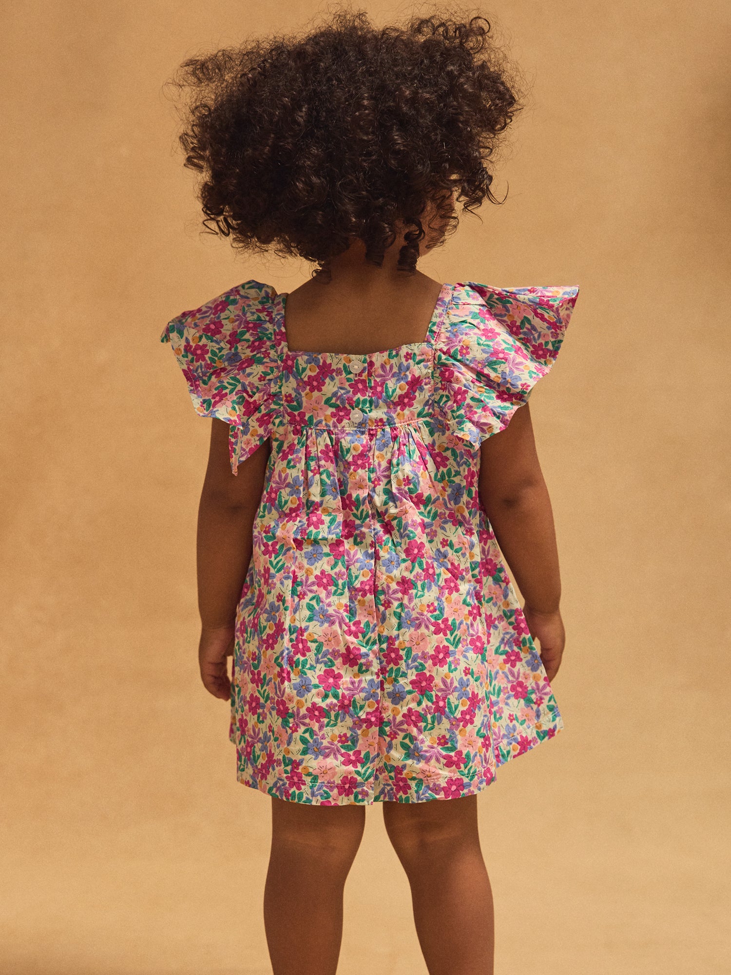 Floral Print Dress and Bloomer with Ruffled Sleeves for Baby Girls