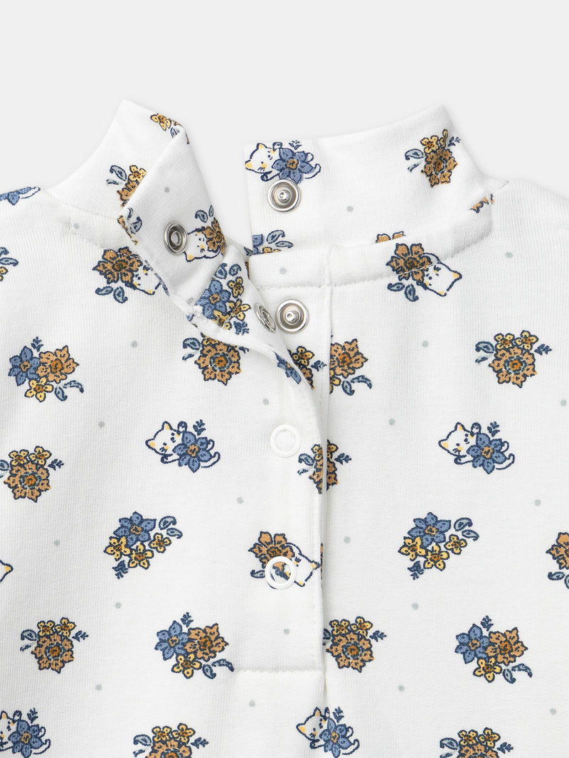 Weißer Body mit Blumenmuster und Babykragen für Mädchen