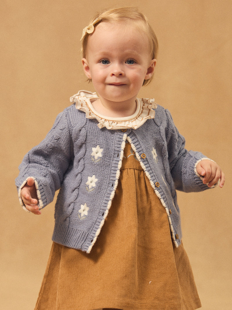 Blauer Cardigan mit Blumenstickerei für Mädchen