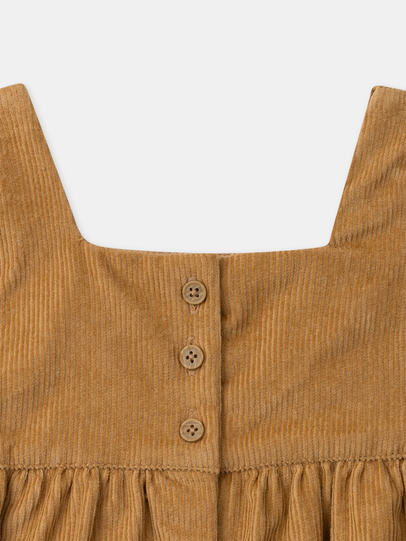 Braun Velours Kleid mit Blumenstickereien für Mädchen