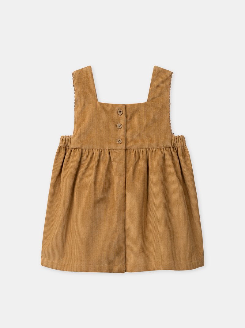 Braun Velours Kleid mit Blumenstickereien für Mädchen