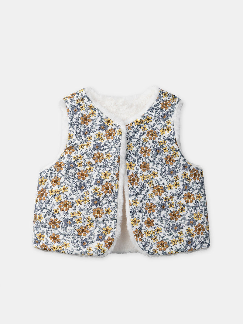 Reversibles weißes Weste aus Fell oder Floralprint für Mädchen