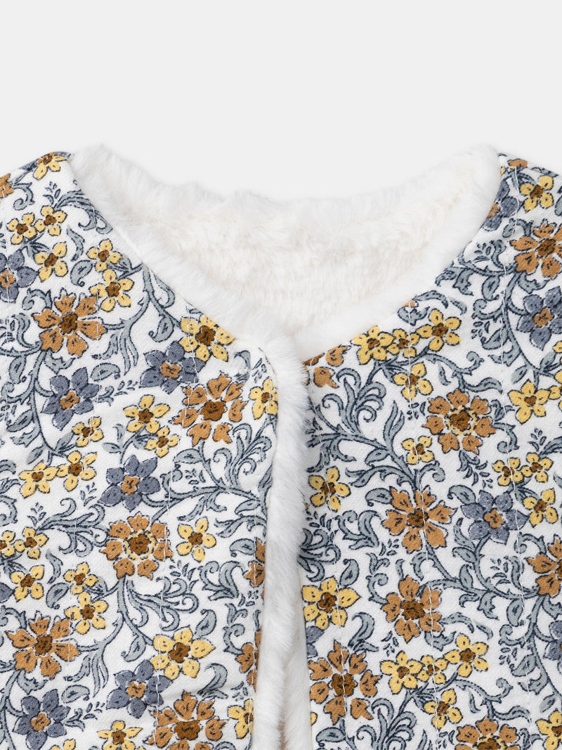 Reversibles weißes Weste aus Fell oder Floralprint für Mädchen