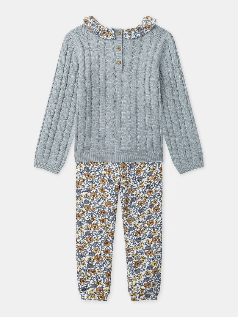 Dunkelblaues Oberteil und gedruckte Blumenleggings für Mädchen